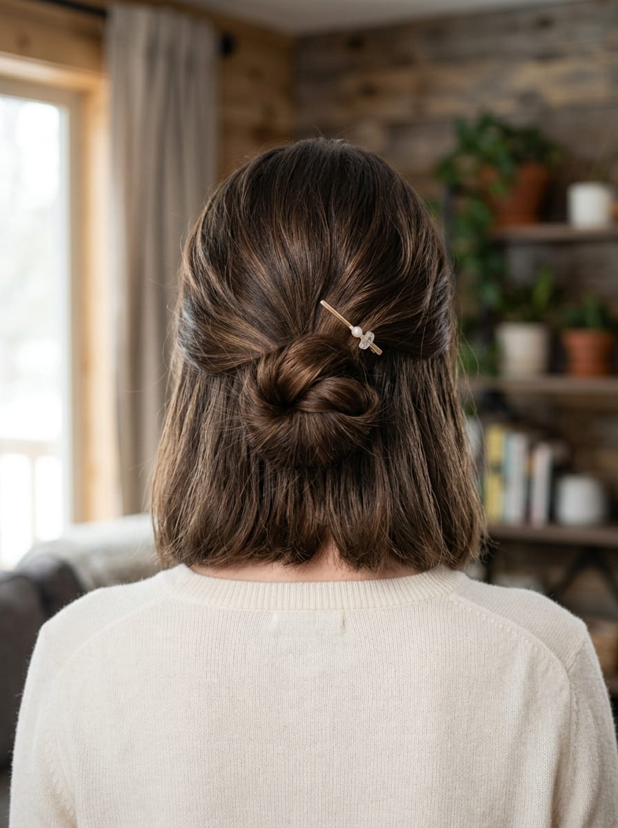 Dutt mit Haarspange - Dutt Frisur mittellang